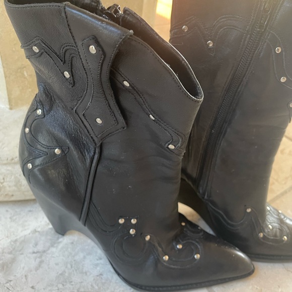 BCBG genuine leather, Western-ish, wedge boots with silver studs. (3+ inch heel. - Picture 3 of 4